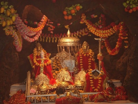 Inside view of the Holy Cave, the 3 Pindis; Mahakali, Mahalakshmi and Mahasaraswati
