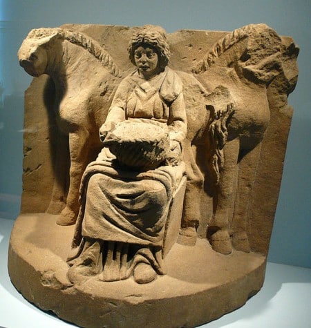 Epona and her horses, from Köngen, Germany, about 200 AD