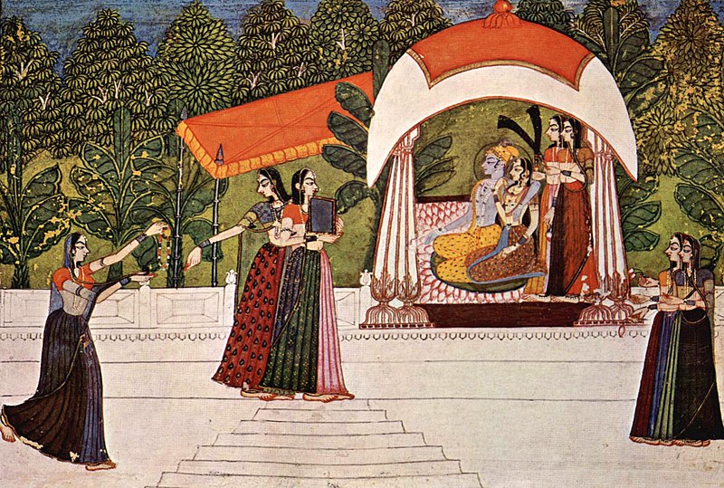 Kishangarh painting, Radha Krishna in pavilion
