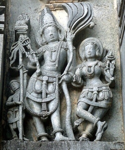 Kama (left) with Rati on a temple wall of Chennakesava Temple, Belur, Karnataka, India