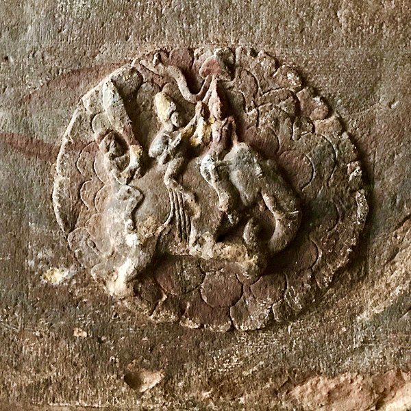 Indra, Indrani, and Airavata in a 6th-century cave temple in Badami, Karnataka