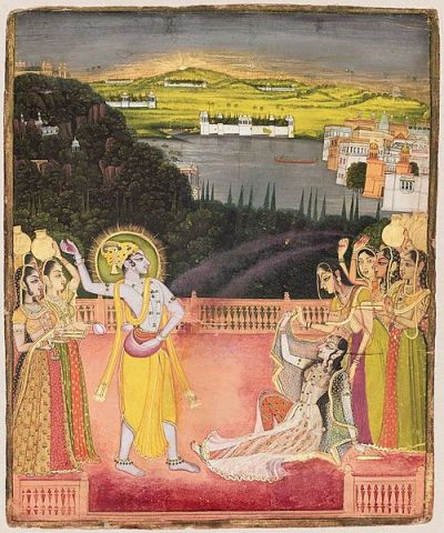 Krishna Celebrates Holi with the goddess and the Gopis
