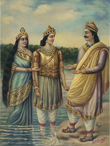 Ganga presenting her son Devavrata (the future Bhishma) to his father, Shantanu